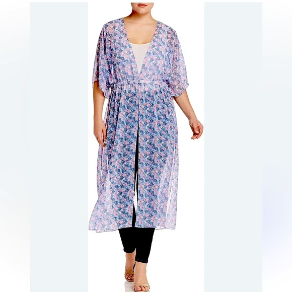 NWOT Vince Camuto Charming Floral Chiffon Long Duster Topper Sheer Sz 1X - Picture 1 of 13